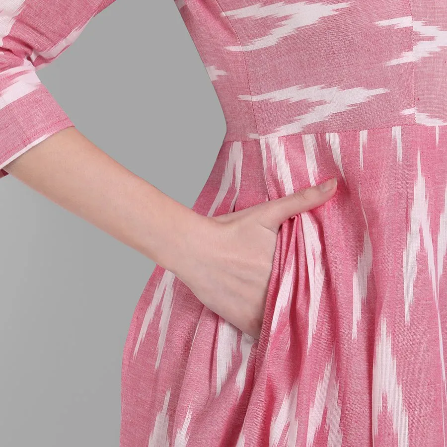 Pink Ikkat Knee-length Dress