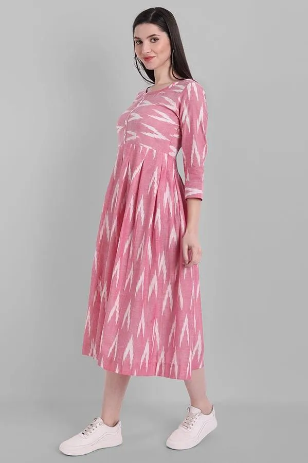 Pink Ikkat Knee-length Dress