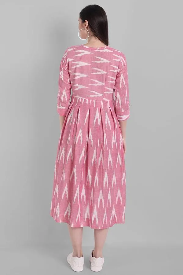 Pink Ikkat Knee-length Dress