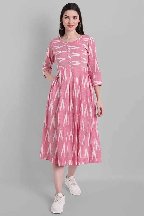 Pink Ikkat Knee-length Dress