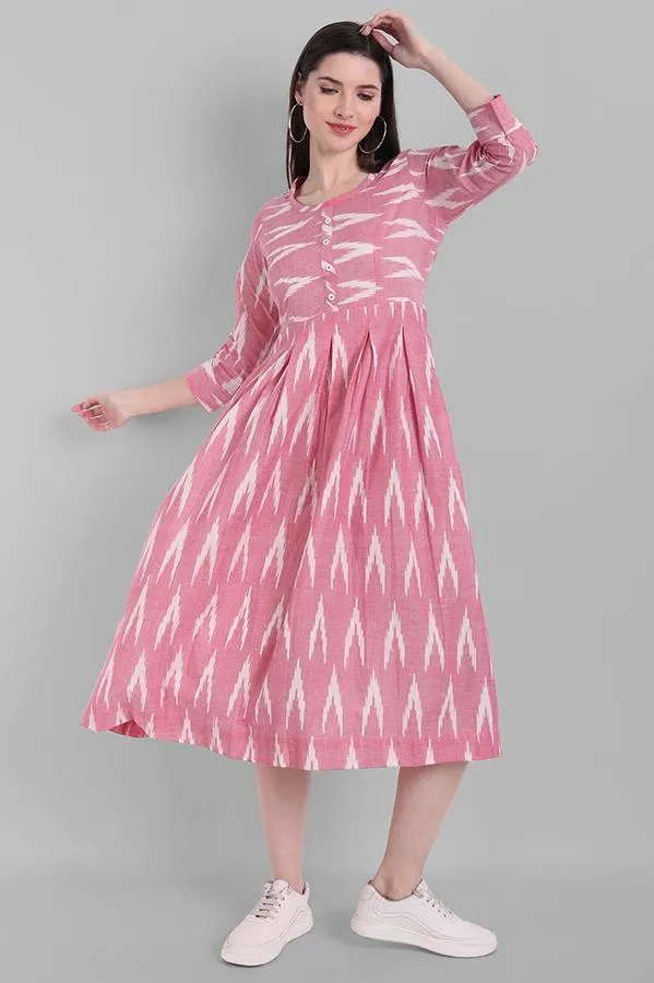 Pink Ikkat Knee-length Dress