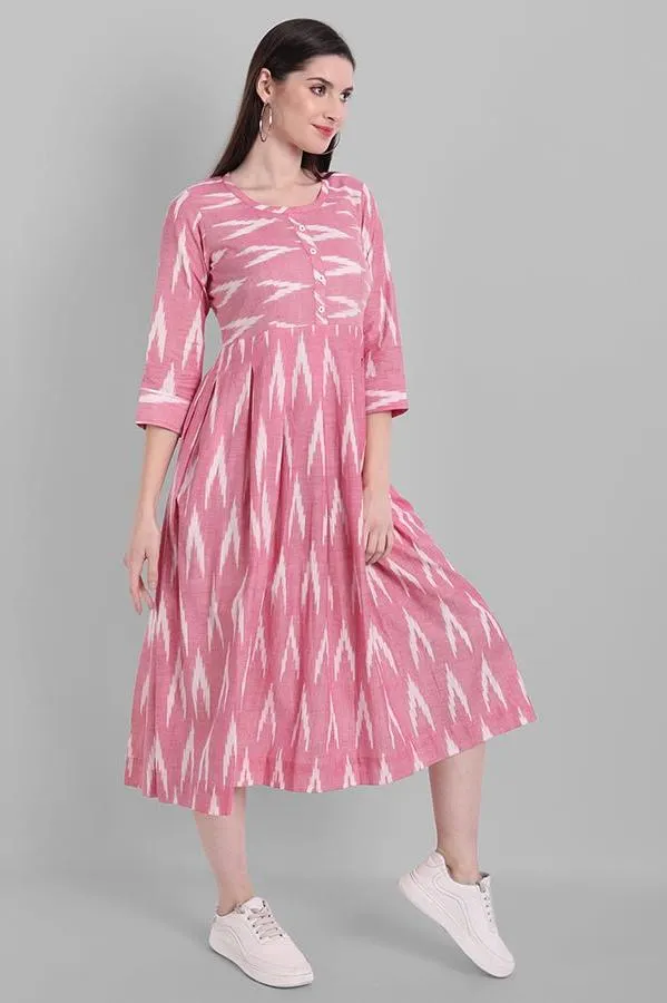 Pink Ikkat Knee-length Dress