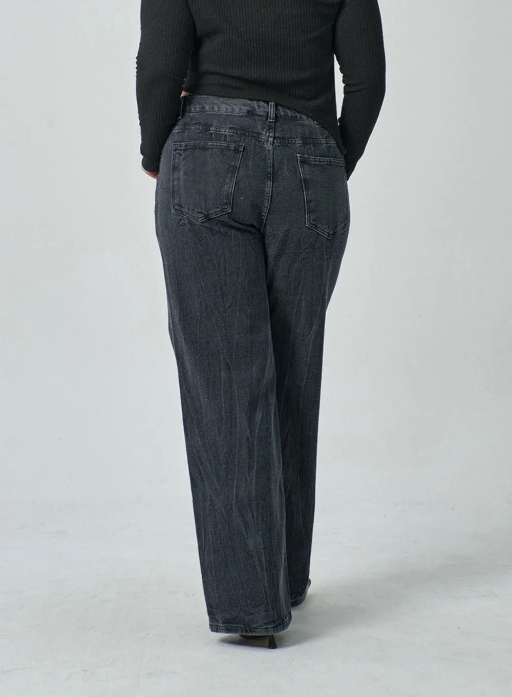 Plus Wide Leg Wash Black Jeans IF317