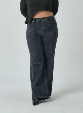 Plus Wide Leg Wash Black Jeans IF317