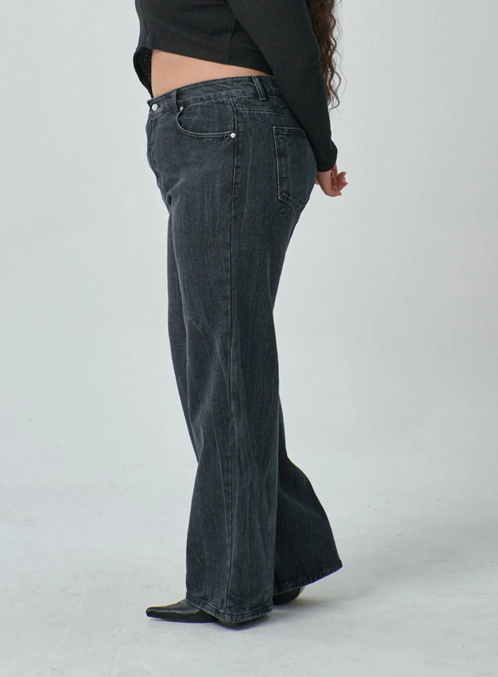 Plus Wide Leg Wash Black Jeans IF317