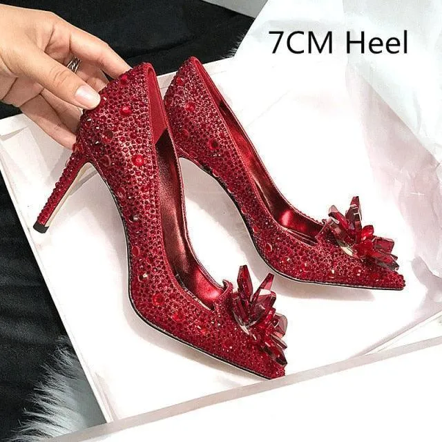 Red Crystal Rhinestone Heel Pumps Shoes