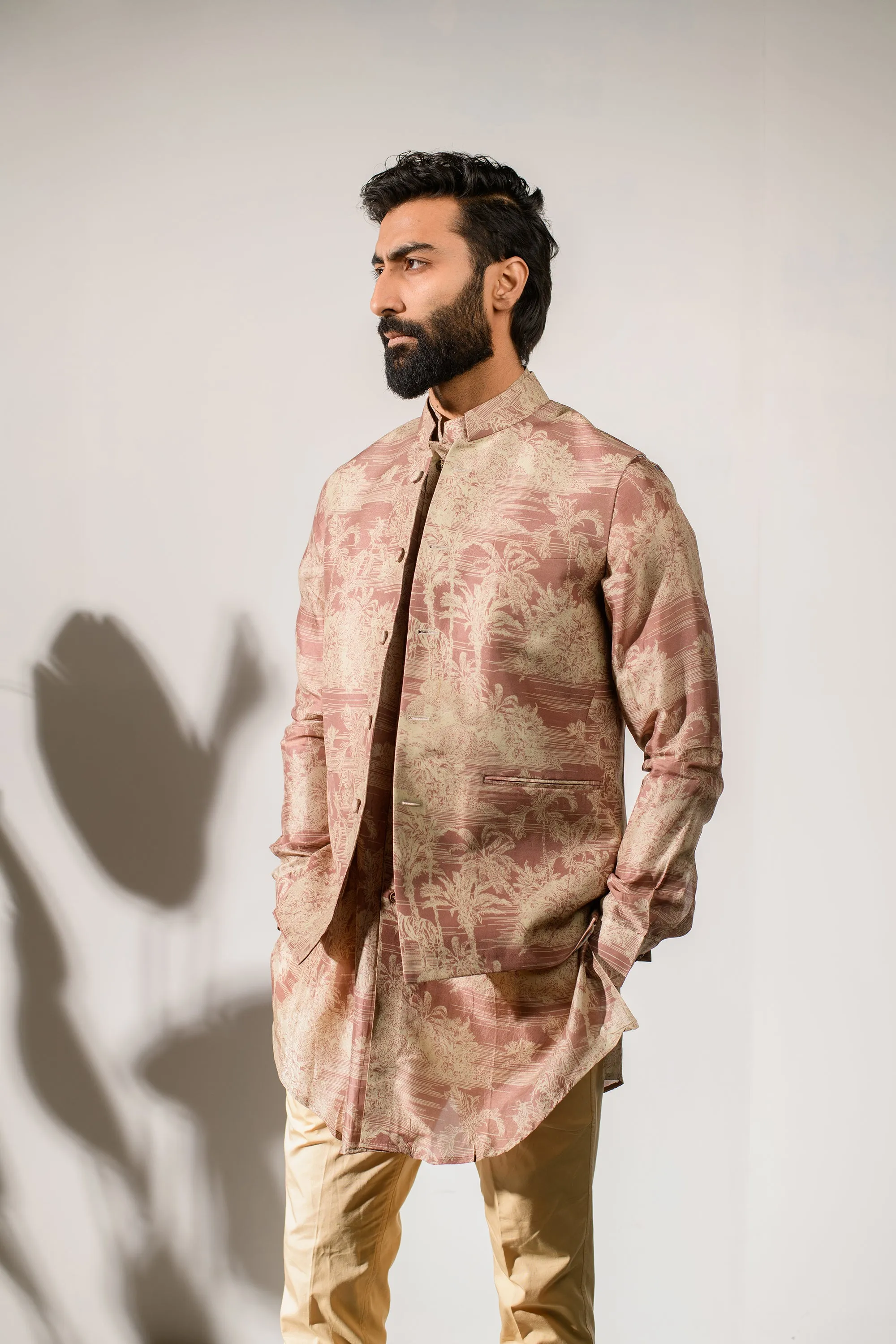 Retro Brown Kurta - Russian Silk - Kurta Bandi Set For Men