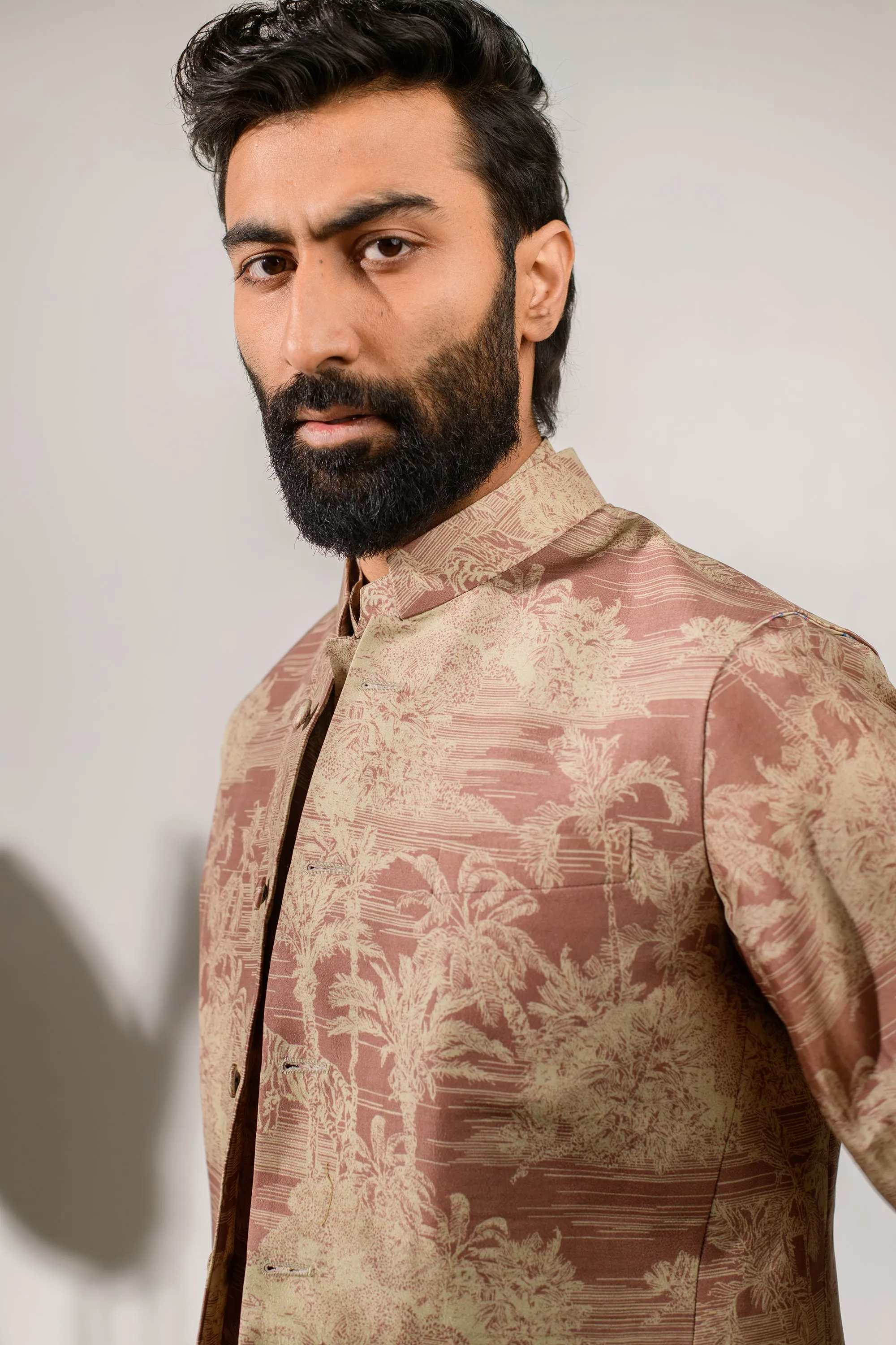 Retro Brown Kurta - Russian Silk - Kurta Bandi Set For Men