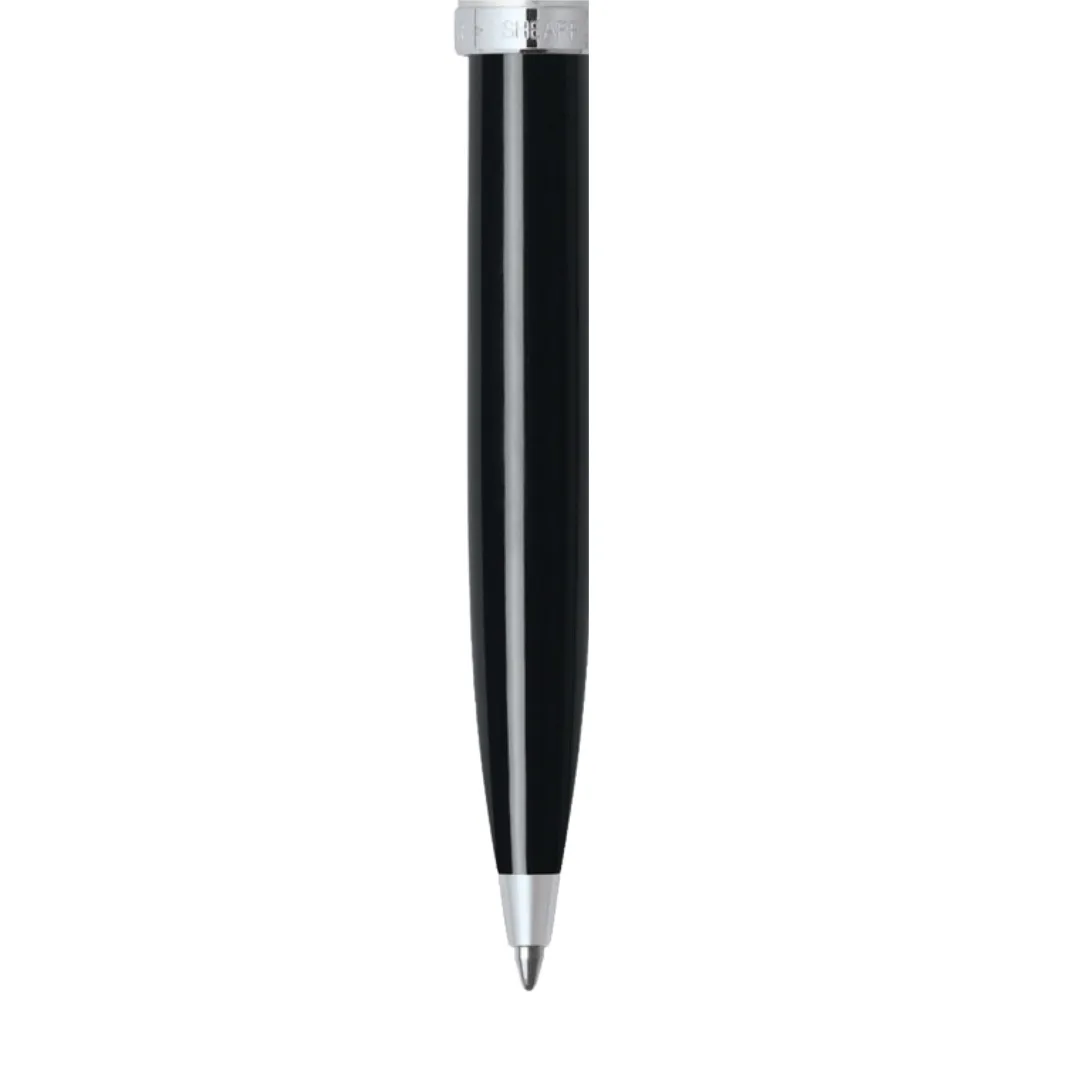 Sheaffer 100 E9313 Ballpoint Pen - Glossy Black and Brushed Chrome Barrel with Chrome Plated Cap and Trims