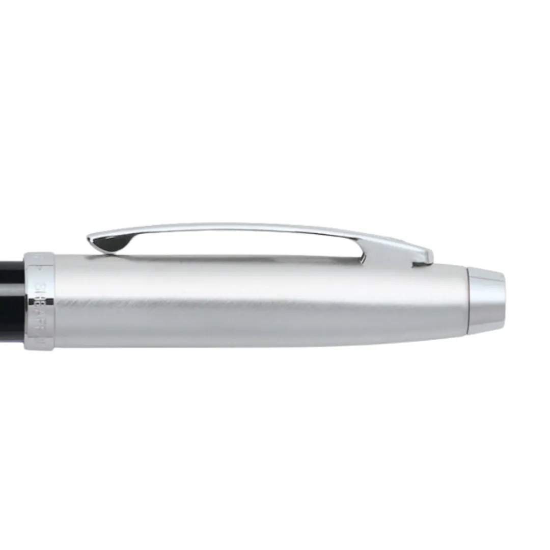 Sheaffer 100 E9313 Ballpoint Pen - Glossy Black and Brushed Chrome Barrel with Chrome Plated Cap and Trims