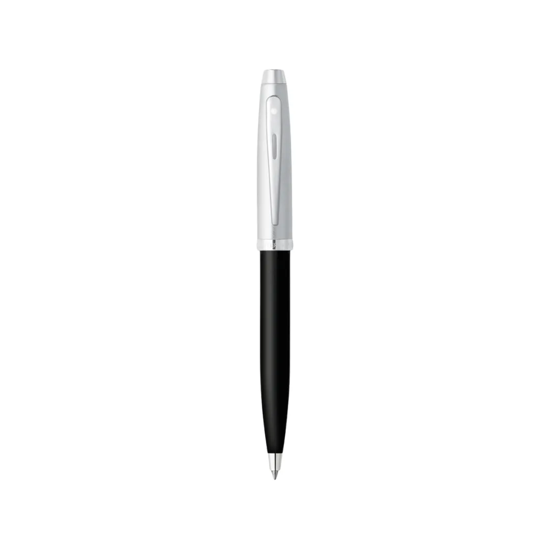 Sheaffer 100 E9313 Ballpoint Pen - Glossy Black and Brushed Chrome Barrel with Chrome Plated Cap and Trims