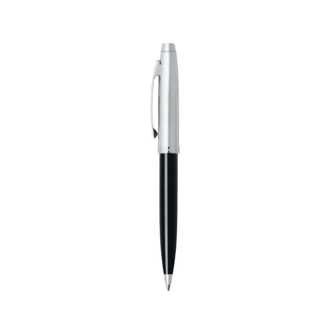 Sheaffer 100 E9313 Ballpoint Pen - Glossy Black and Brushed Chrome Barrel with Chrome Plated Cap and Trims