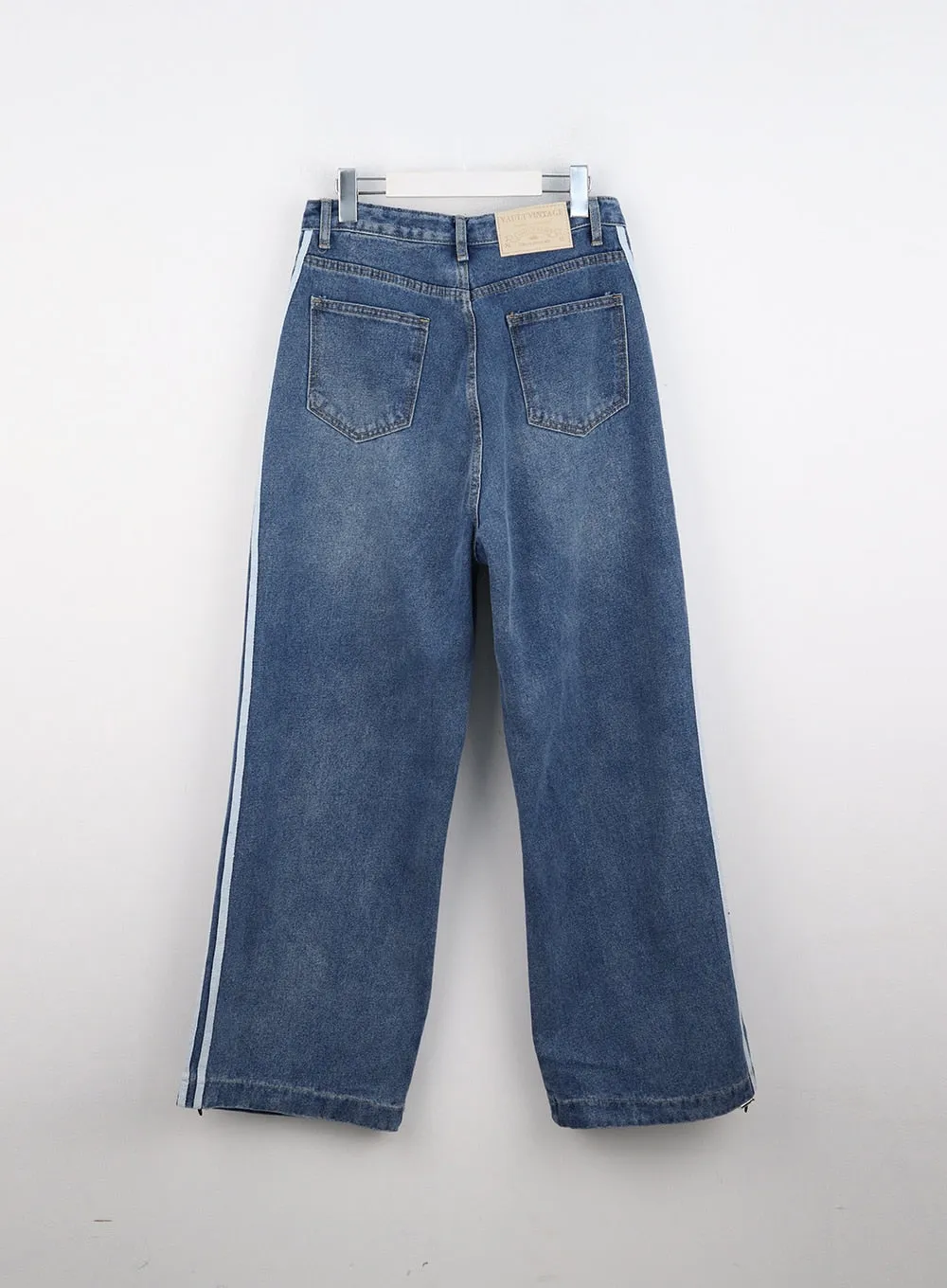 Side Stripe Wash Wide Leg Jeans IO326