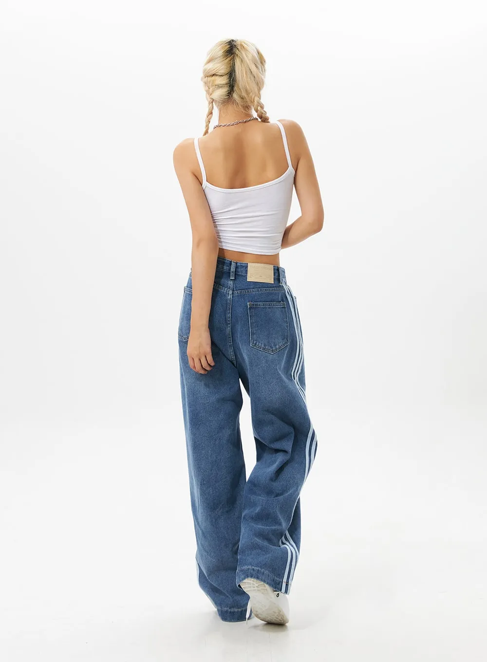 Side Stripe Wash Wide Leg Jeans IO326