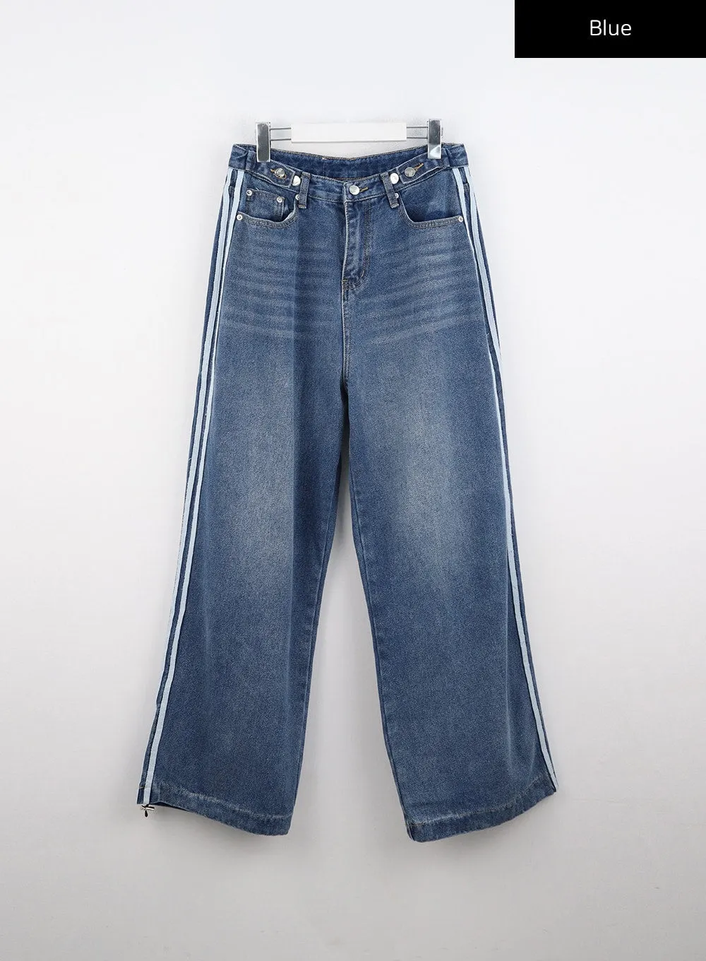 Side Stripe Wash Wide Leg Jeans IO326