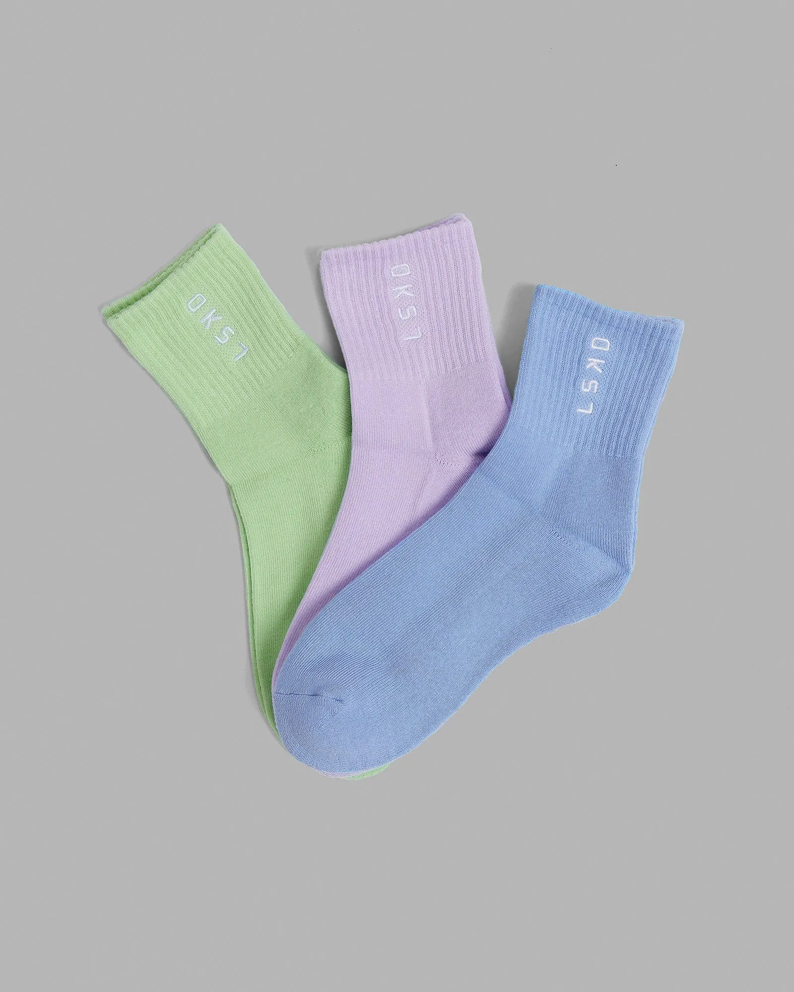 Signal 3 Pack Quarter Socks - Cornflower Blue/Pale Lilac/Green Fig