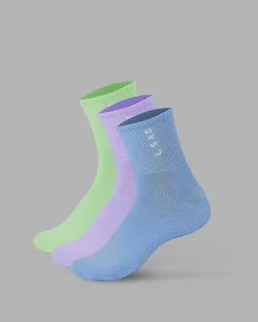 Signal 3 Pack Quarter Socks - Cornflower Blue/Pale Lilac/Green Fig