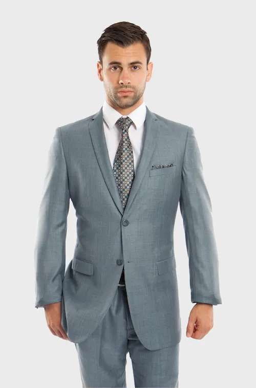 Smoke Blue Slim Fit Sharkskin Suit