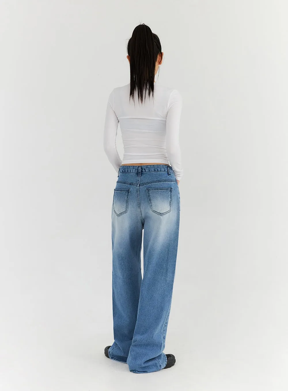 Straight Leg Washed Denim Pants CN315