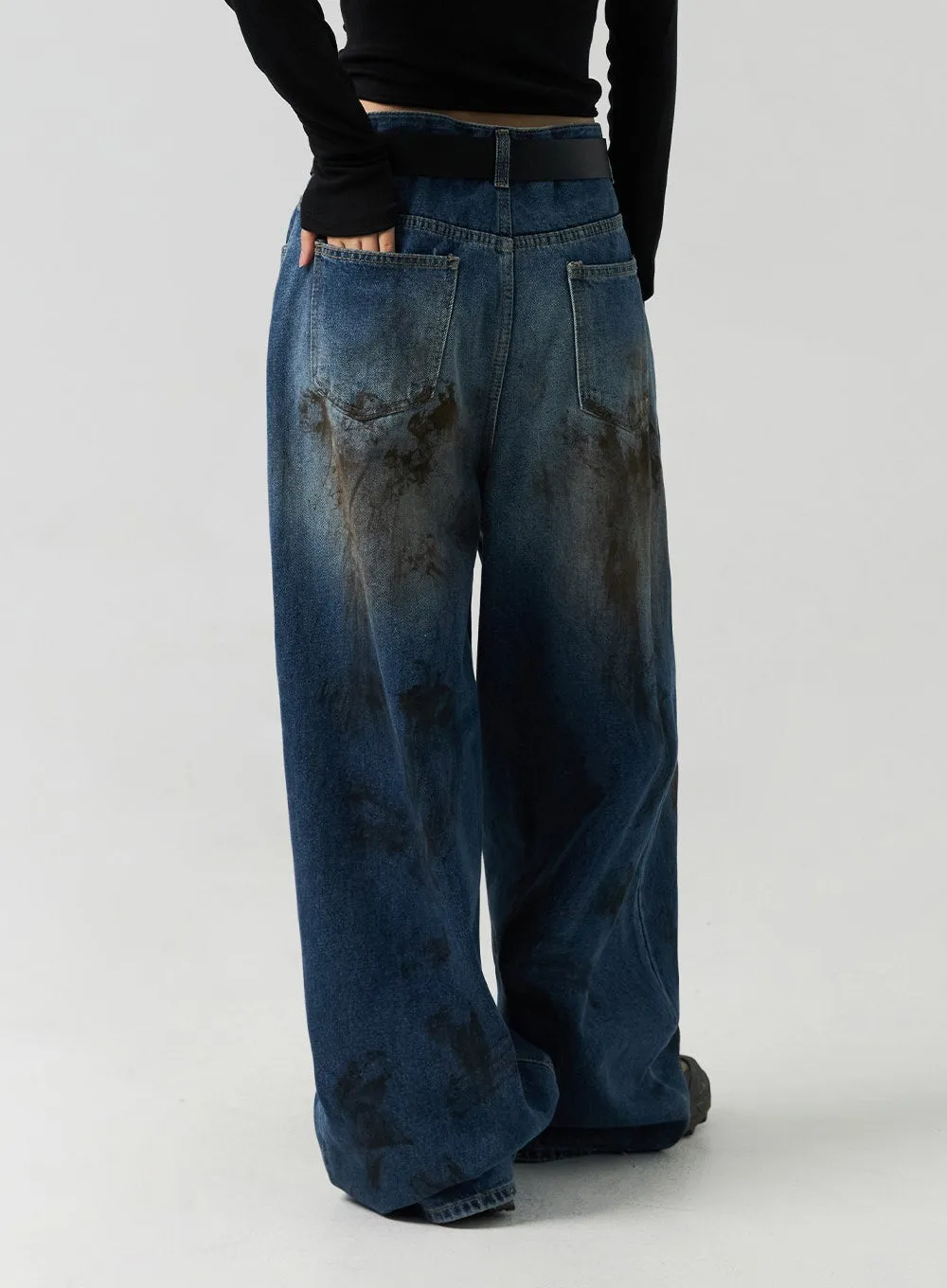 Street-Style Wide Fit Washed Jeans CO323