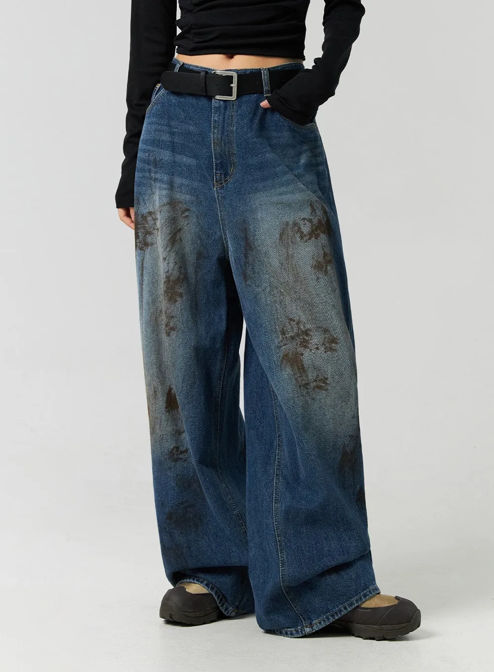 Street-Style Wide Fit Washed Jeans CO323