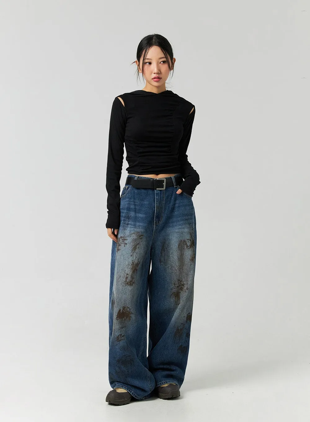 Street-Style Wide Fit Washed Jeans CO323