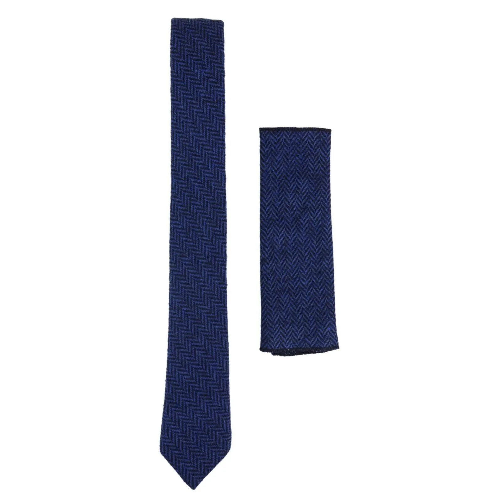 Stz 11 Men's Tie Hankie Tweed Blue  Classic Gatsby Peaky Blinders