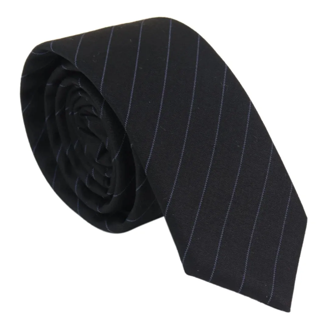 Stz42 - Men's Tie Hankie Black  Pin Stripe Classic Gatsby Peaky Blinders