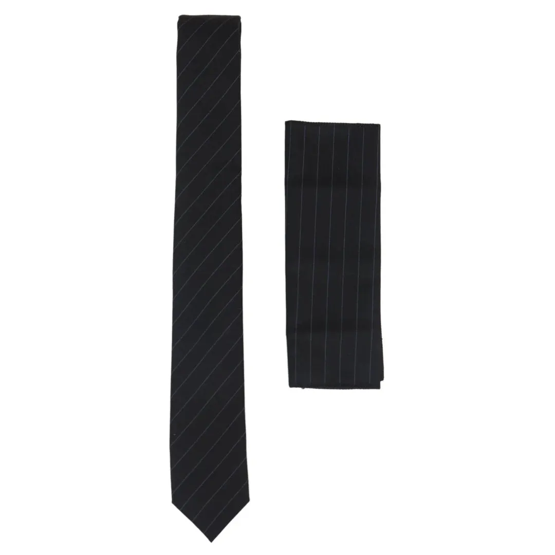 Stz42 - Men's Tie Hankie Black  Pin Stripe Classic Gatsby Peaky Blinders