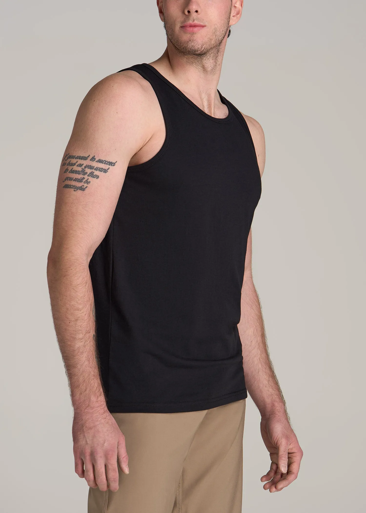 The Essentials: Men's Tall SLIM-FIT Beach Tank Top in Black