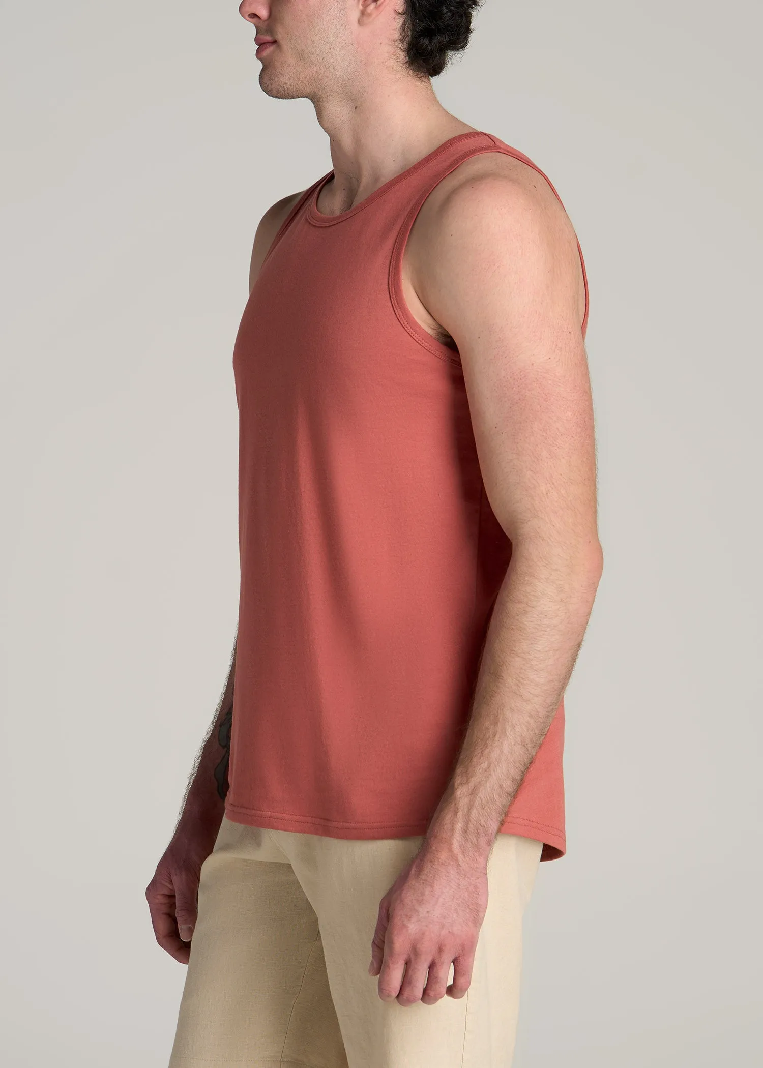 The Essentials: Men's Tall SLIM-FIT Beach Tank Top in Persimmon