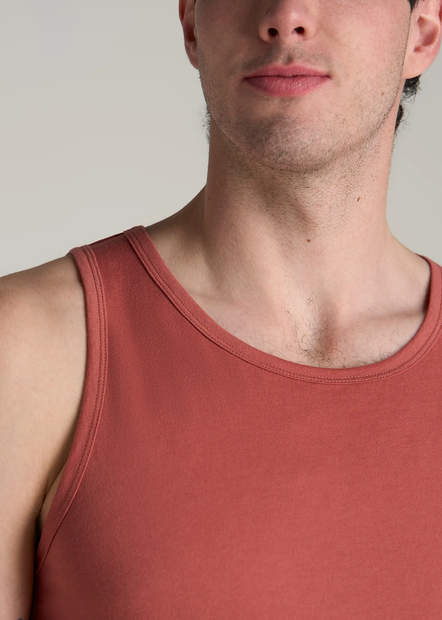 The Essentials: Men's Tall SLIM-FIT Beach Tank Top in Persimmon