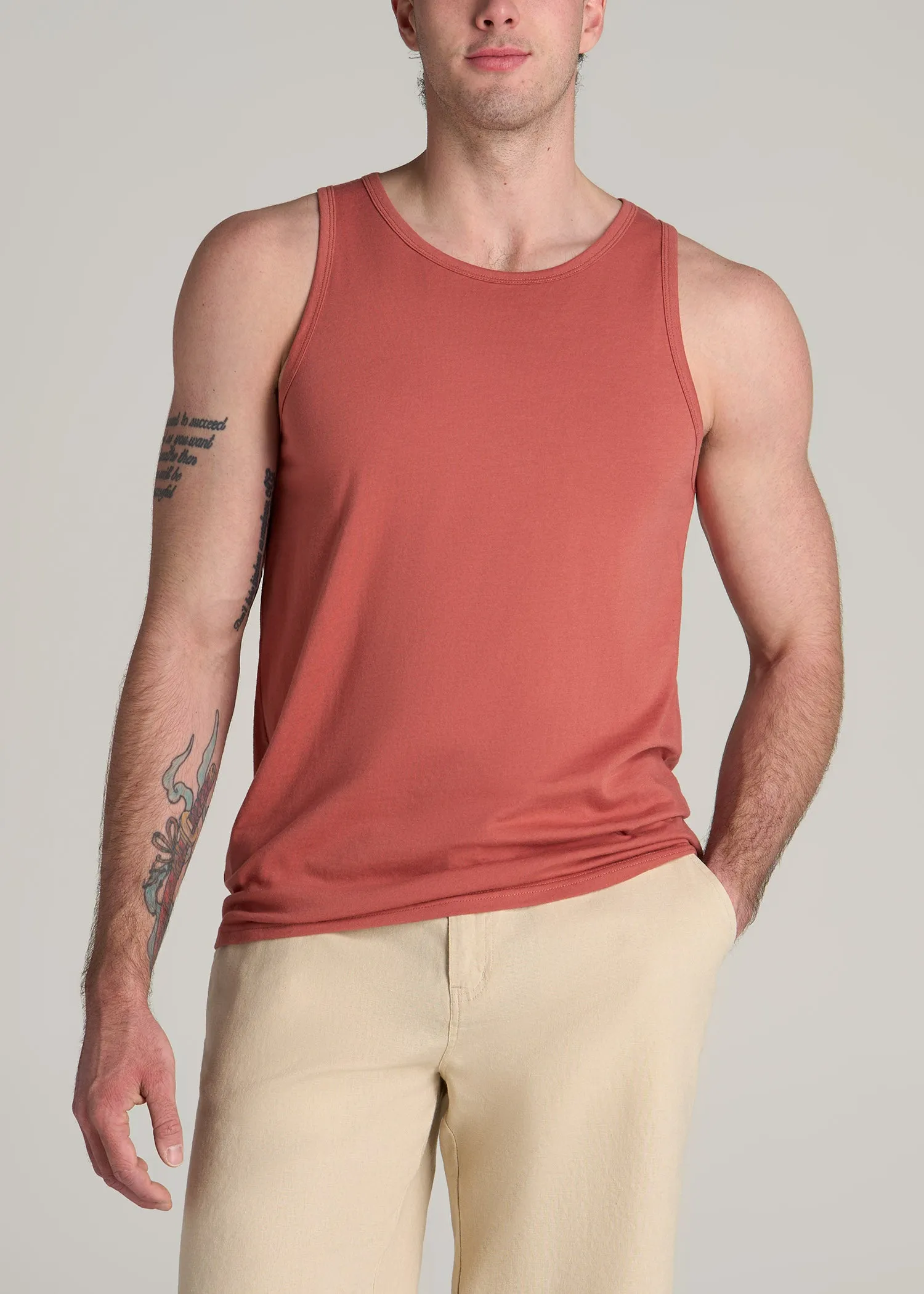 The Essentials: Men's Tall SLIM-FIT Beach Tank Top in Persimmon