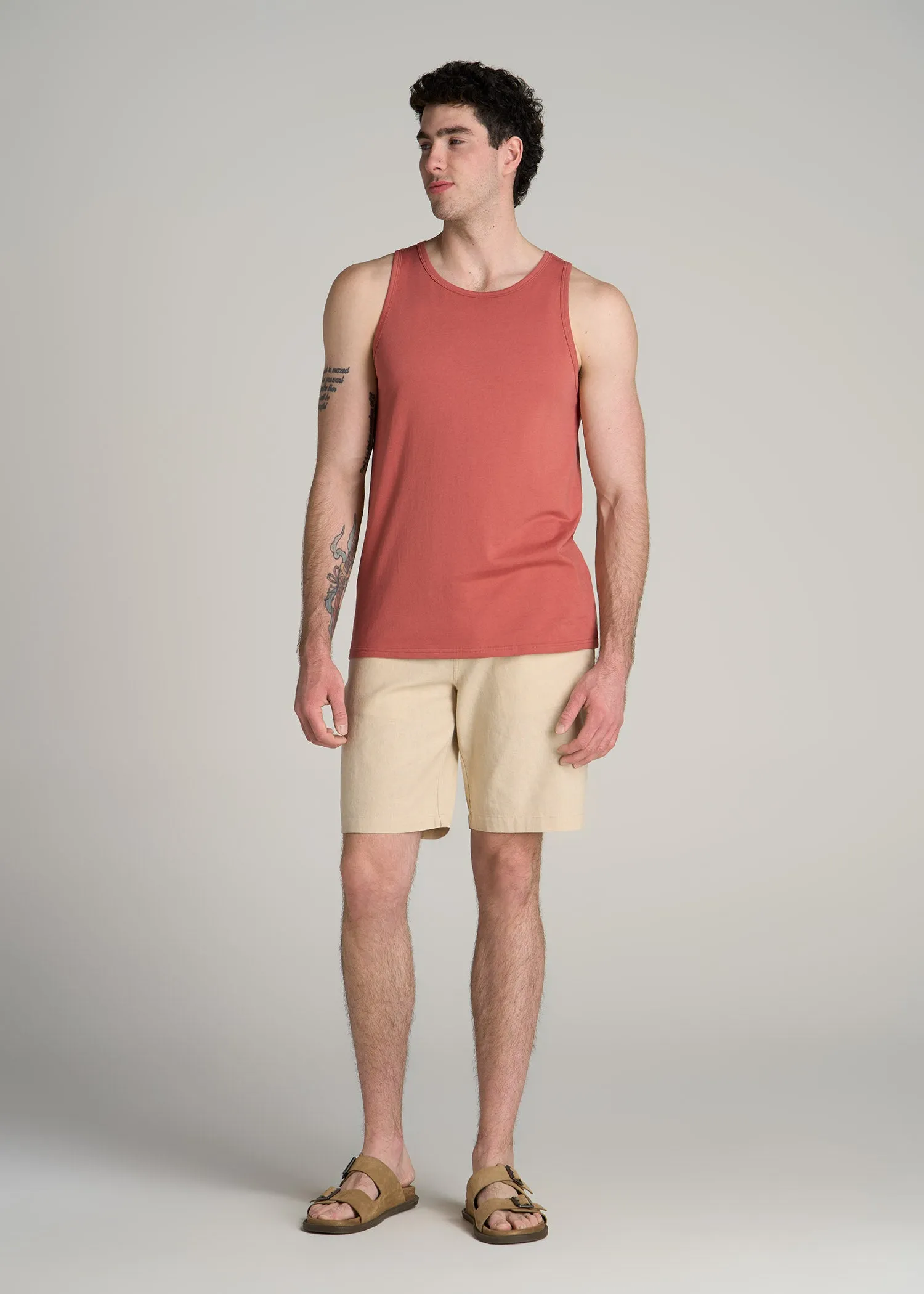 The Essentials: Men's Tall SLIM-FIT Beach Tank Top in Persimmon