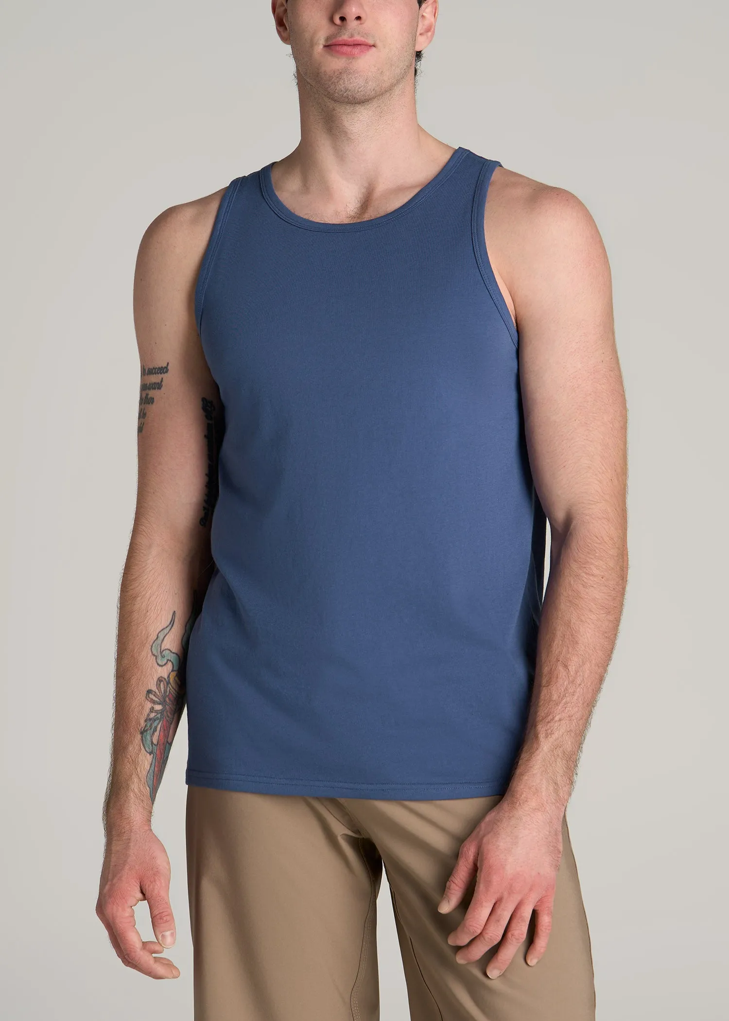 The Essentials: Men's Tall SLIM-FIT Beach Tank Top in Steel Blue