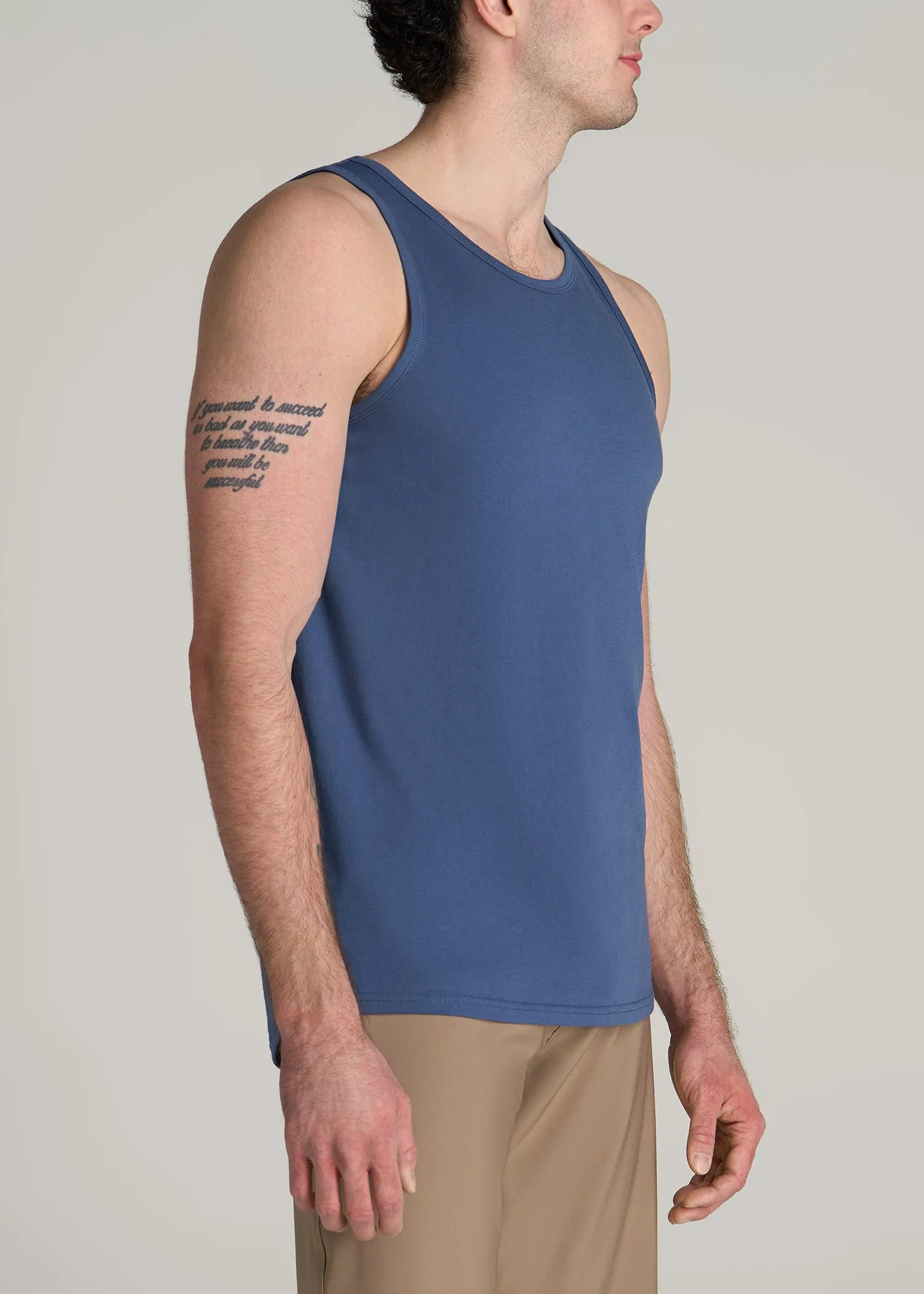 The Essentials: Men's Tall SLIM-FIT Beach Tank Top in Steel Blue