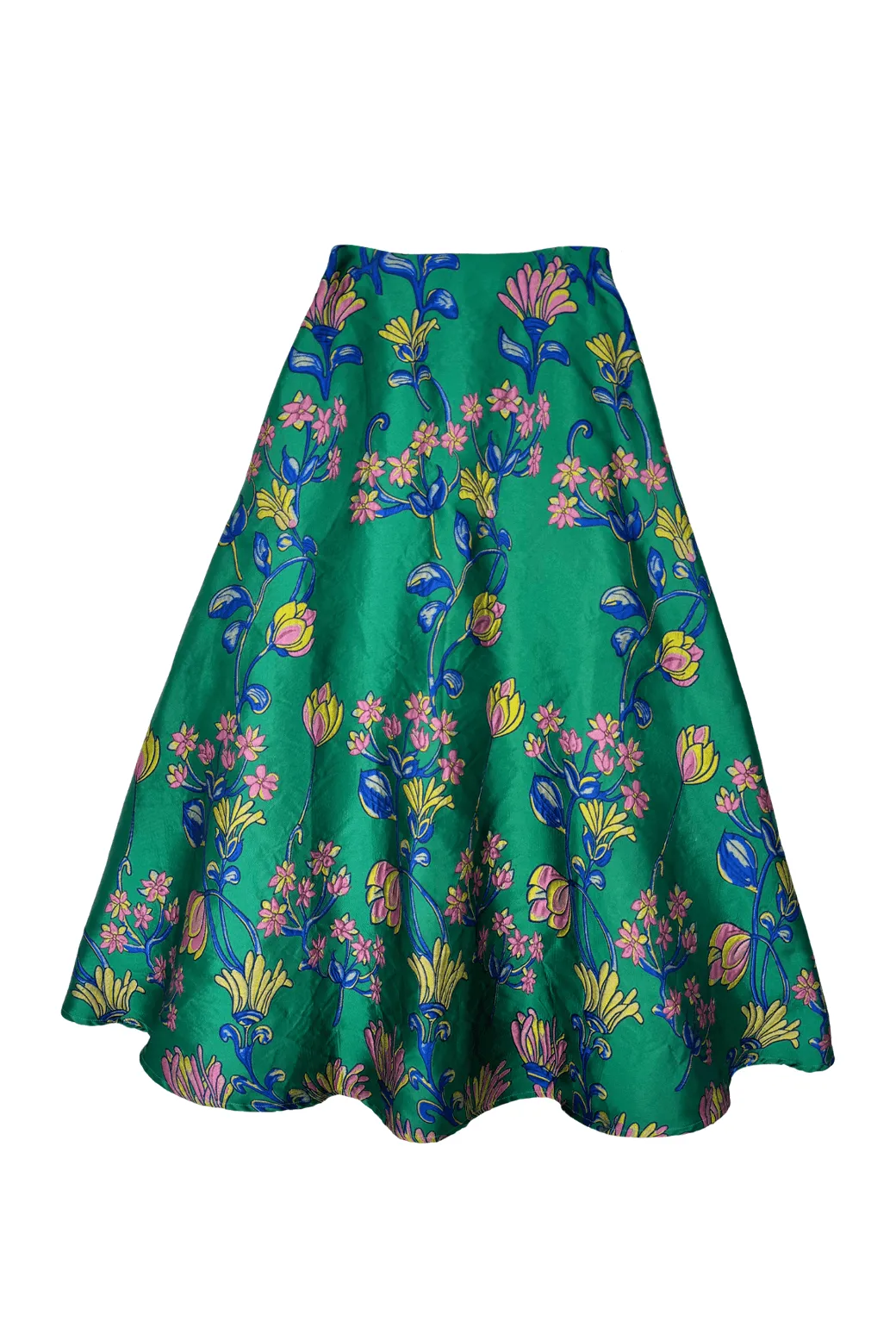 The Laura Skirt - Green and Pink Floral Jacquard