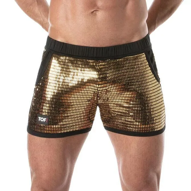 TOF PARIS Glitter Shorts Mid-Thigh Sequin Short Fashion Shiny Gold 49