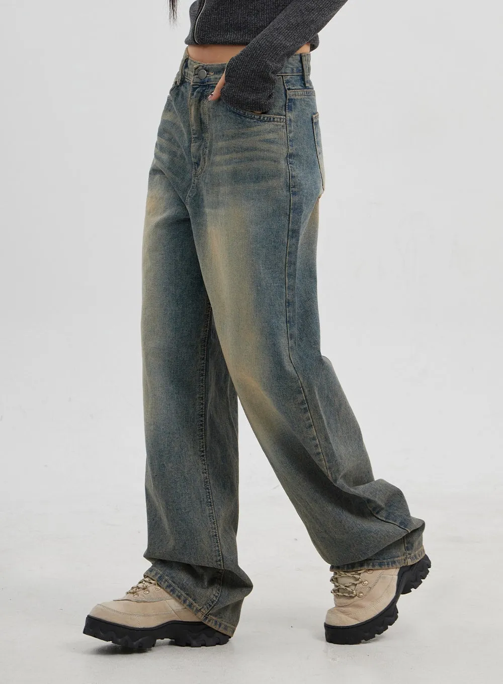 Vintage Wash Wide Leg Jeans CJ319