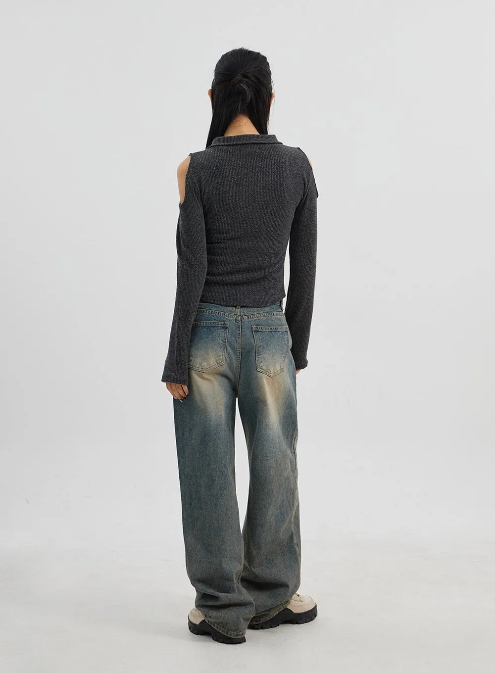 Vintage Wash Wide Leg Jeans CJ319