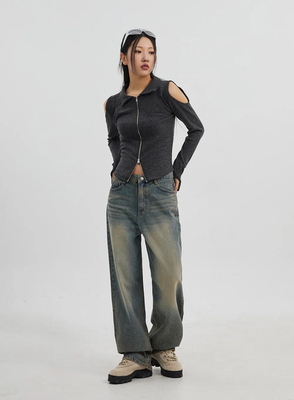 Vintage Wash Wide Leg Jeans CJ319