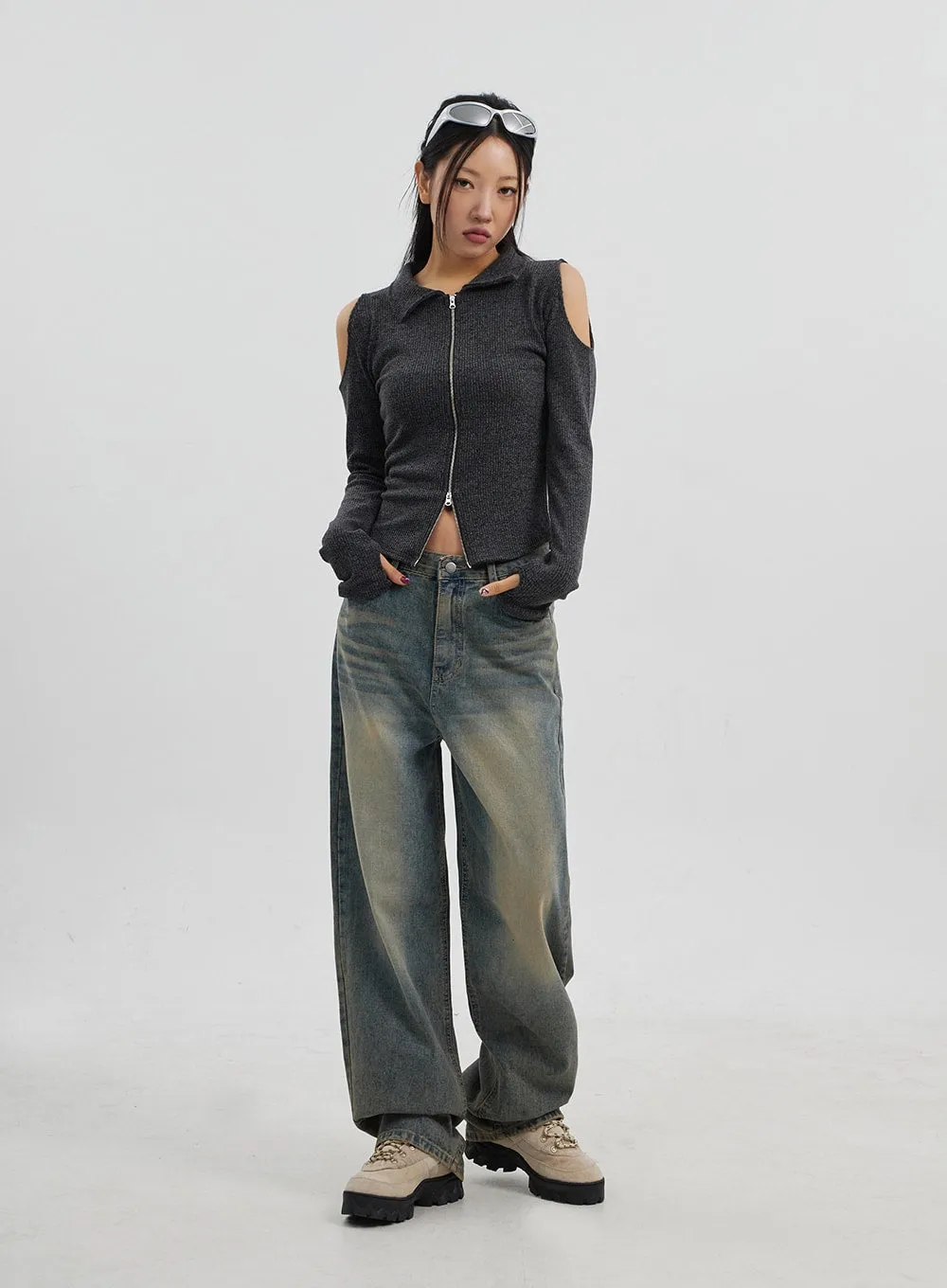 Vintage Wash Wide Leg Jeans CJ319