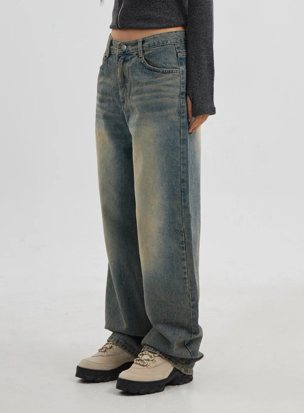 Vintage Wash Wide Leg Jeans CJ319