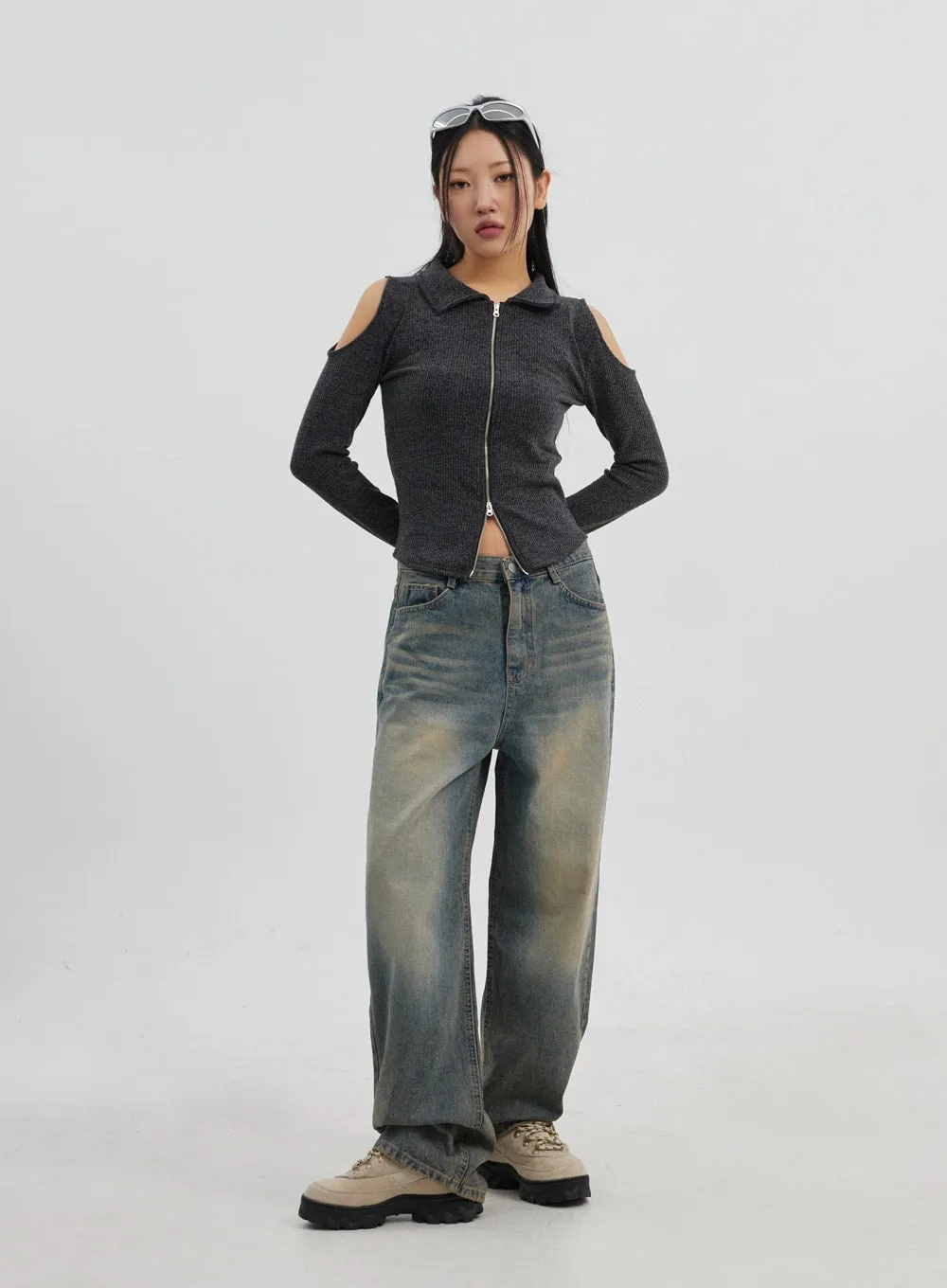 Vintage Wash Wide Leg Jeans CJ319