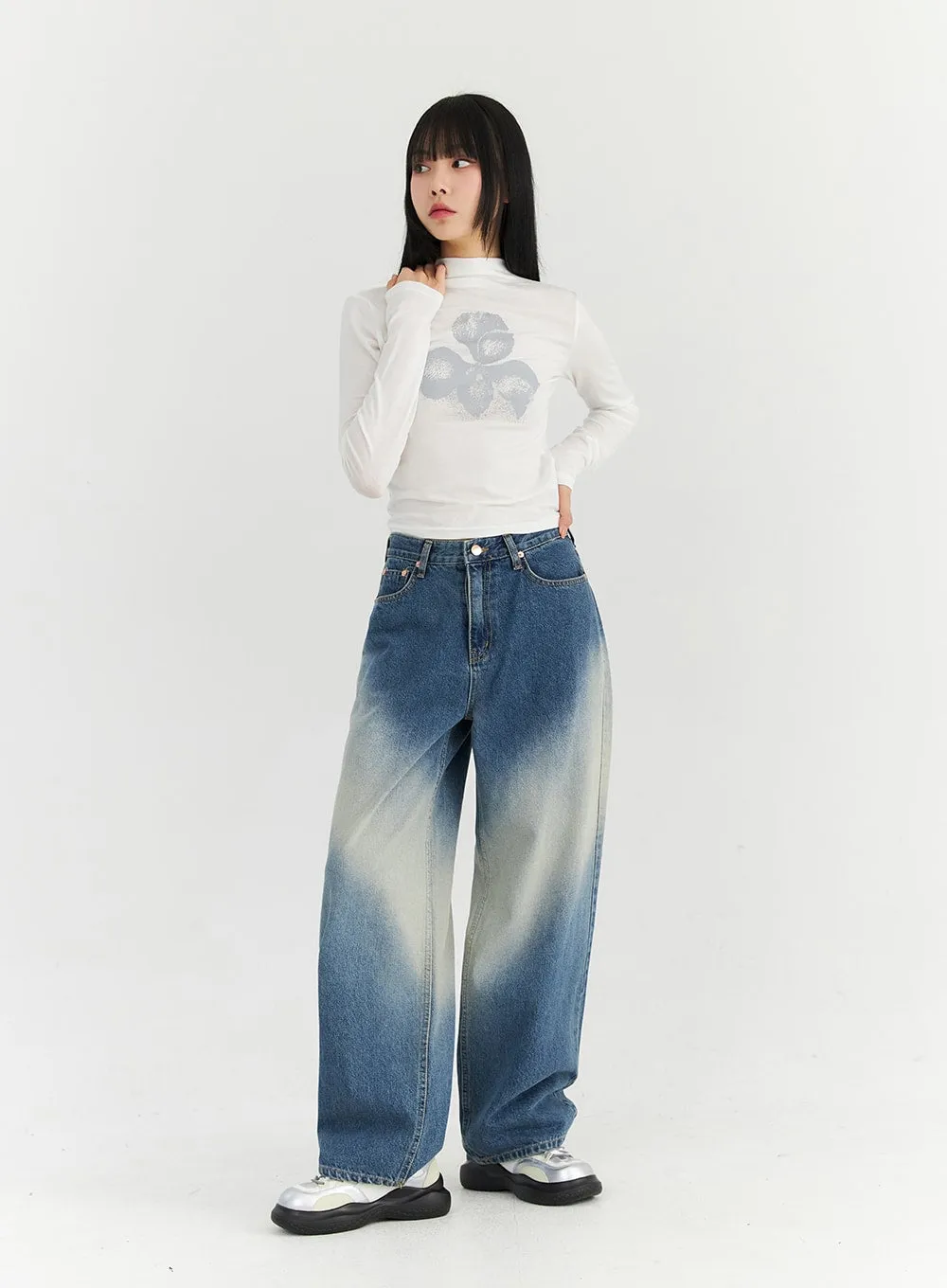 Washed Blue Wide Jeans CN307