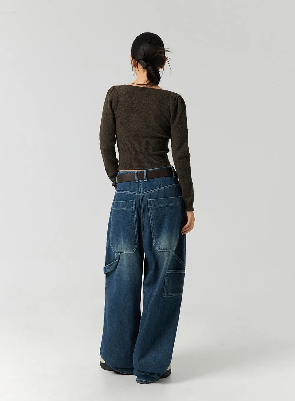 Washed Cotton Wide Leg Jeans CO323