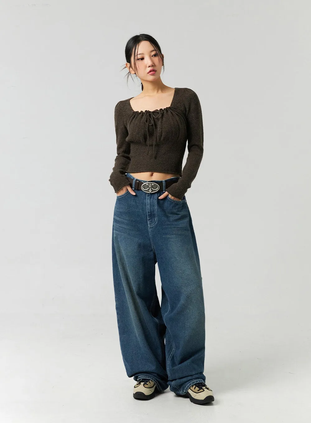 Washed Cotton Wide Leg Jeans CO323