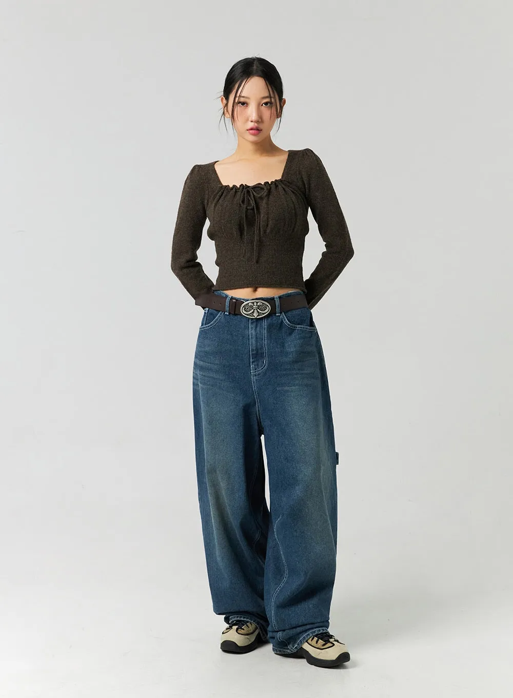 Washed Cotton Wide Leg Jeans CO323