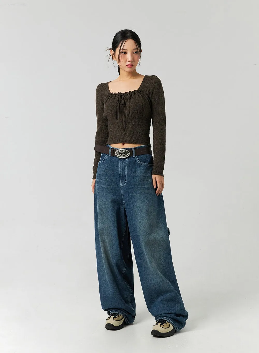 Washed Cotton Wide Leg Jeans CO323