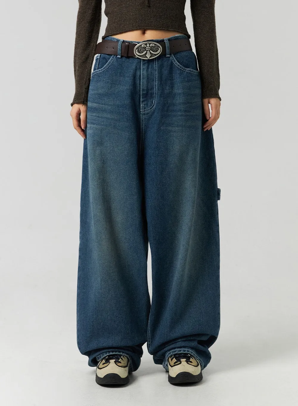 Washed Cotton Wide Leg Jeans CO323